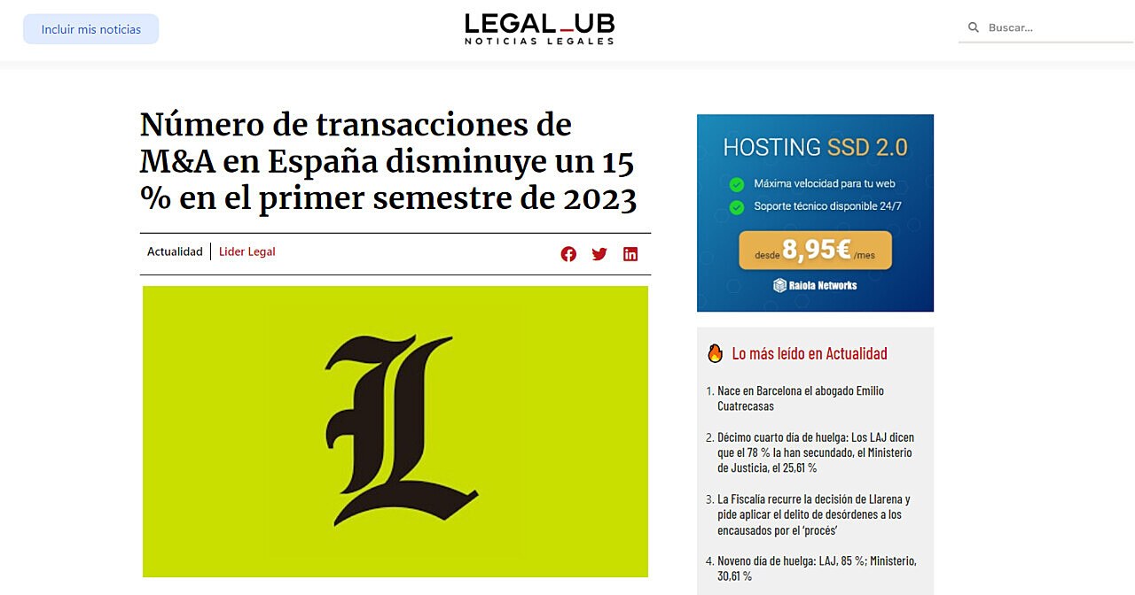 M&A en Espaa disminuye un 15 % en el primer semestre de 2023